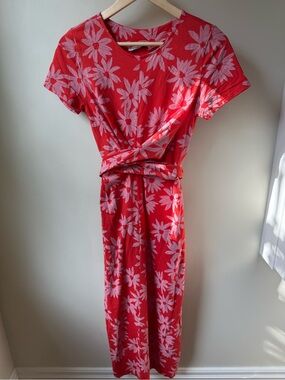 FIND Floral Wrap Tie Back Midi Dress Cotton Daisy Stretch Retro Dopamine S